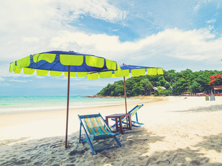 Two chairs and umbrella tropical beach in Samed Island, Thailand