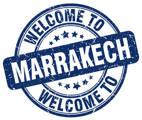 welcome to Marrakech blue round vintage stamp