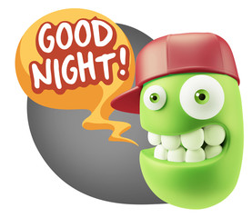 3d Rendering Smile Character Emoticon Expression saying Good Nig