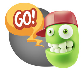 3d Rendering Smile Character Emoticon Expression saying Go with