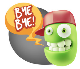 3d Rendering Smile Character Emoticon Expression saying Bye Bye