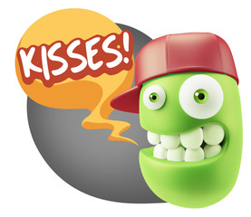 3d Rendering Smile Character Emoticon Expression saying Kisses w