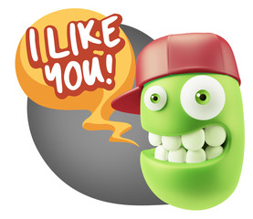 3d Illustration Laughing Character Emoji Expression saying I Lik