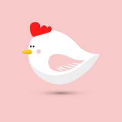 Cartoon white hen. Cute chicken icon. Vector flat illustration