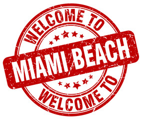 welcome to Miami Beach red round vintage stamp