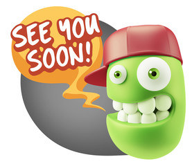 3d Rendering Smile Character Emoticon Expression saying See You