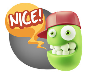 3d Rendering Smile Character Emoticon Expression saying Nice wit