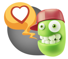 3d Rendering Smile Character Emoticon Expressing Love with a Hea