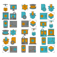 Vector doodle icons 3d printing