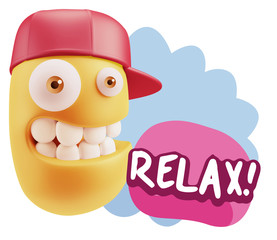 3d Rendering Smile Character Emoticon Expression saying Relax wi