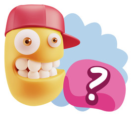 3d Illustration Laughing Character Emoji Expression saying ? wit
