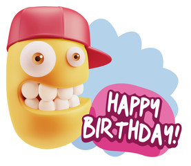 3d Rendering Smile Character Emoticon Expression saying Happy Bi