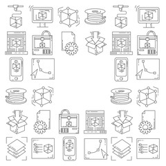 Vector doodle icons 3d printing