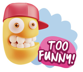 3d Rendering Smile Character Emoticon Expression saying Very Fun