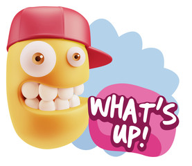 3d Rendering Smile Character Emoticon Expression saying What'S U