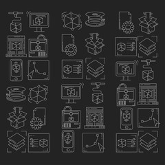 Vector doodle icons 3d printing