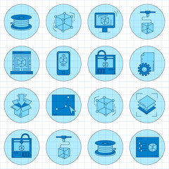 Vector doodle icons 3d printing