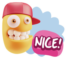 3d Rendering Smile Character Emoticon Expression saying Nice wit