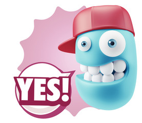 3d Rendering Smile Character Emoticon Expression saying Yes with