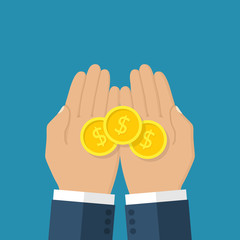 Coins in palms of men