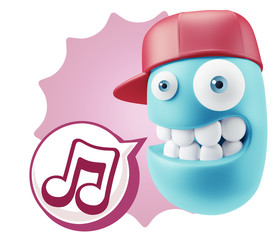 3d Rendering Smile Character Emoticon Expression saying Music No
