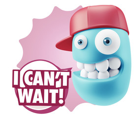 3d Rendering Smile Character Emoticon Expression saying I Can't