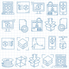 Vector doodle icons 3d printing