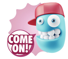3d Illustration Laughing Character Emoji Expression saying Come