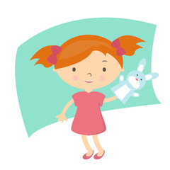 Illustration small girl with hand puppet toy. Vector