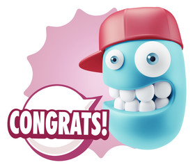 3d Rendering Smile Character Emoticon Expression saying Congrats