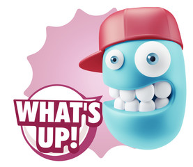 3d Rendering Smile Character Emoticon Expression saying What'S U
