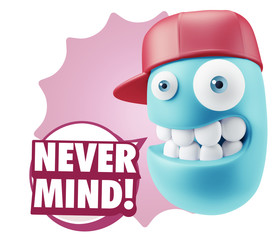 3d Rendering Smile Character Emoticon Expression saying Never Mi
