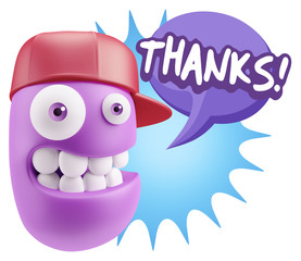 3d Rendering Smile Character Emoticon Expression saying Thanks w