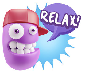 3d Rendering Smile Character Emoticon Expression saying Relax wi