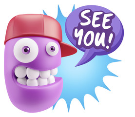3d Rendering Smile Character Emoticon Expression saying See You