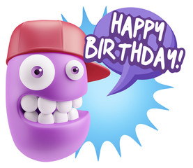 3d Rendering Smile Character Emoticon Expression saying Happy Bi