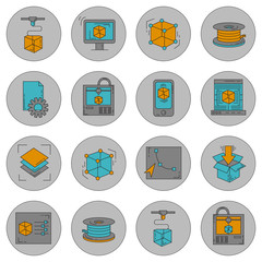 Vector doodle icons 3d printing