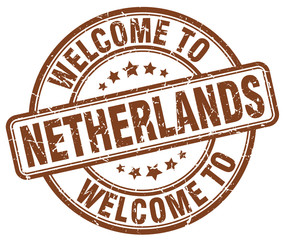 welcome to Netherlands brown round vintage stamp