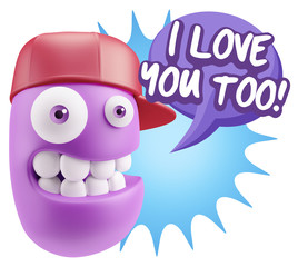 3d Illustration Laughing Character Emoji Expression saying I Lov
