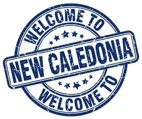 welcome to New Caledonia blue round vintage stamp