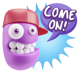 3d Illustration Laughing Character Emoji Expression saying Come
