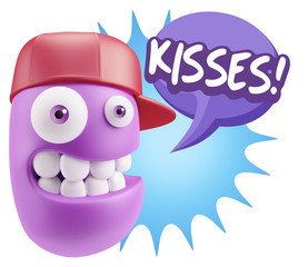 3d Rendering Smile Character Emoticon Expression saying Kisses w