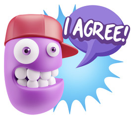 3d Illustration Laughing Character Emoji Expression saying I Agr