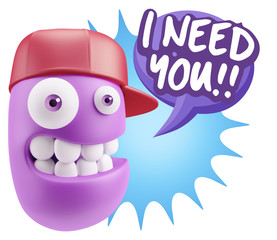 3d Illustration Laughing Character Emoji Expression saying I Nee