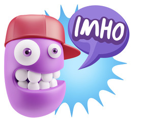 3d Rendering Smile Character Emoticon Expression saying Imho wit