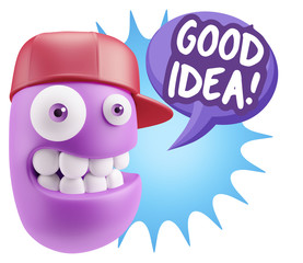 3d Rendering Smile Character Emoticon Expression saying Good Ide