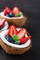 Fruit salad in coconut