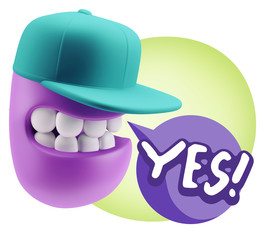 3d Rendering Smile Character Emoticon Expression saying Yes with
