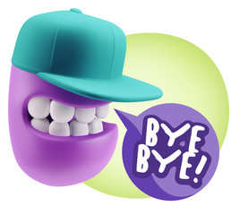3d Rendering Smile Character Emoticon Expression saying Bye Bye