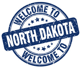 welcome to North Dakota blue round vintage stamp